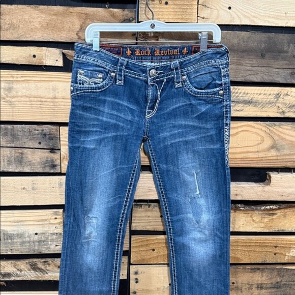 Rock Revival Women’s Embellished‎ Low Rise Zoey Straight Jeans Size 29 - Picture 2 of 8